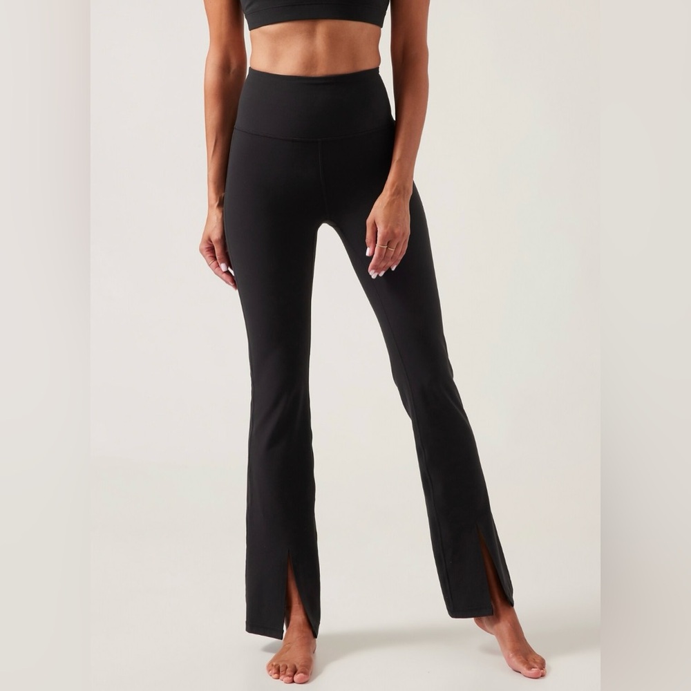 Athleta Black High-Rise Flare Leggings with Front Slits
